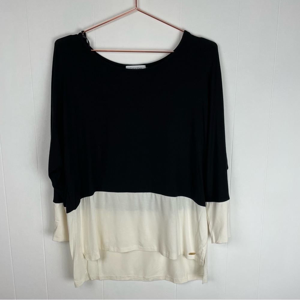 Calvin Klein Boatneck Colorblock Gold Metallic Zipper Top
